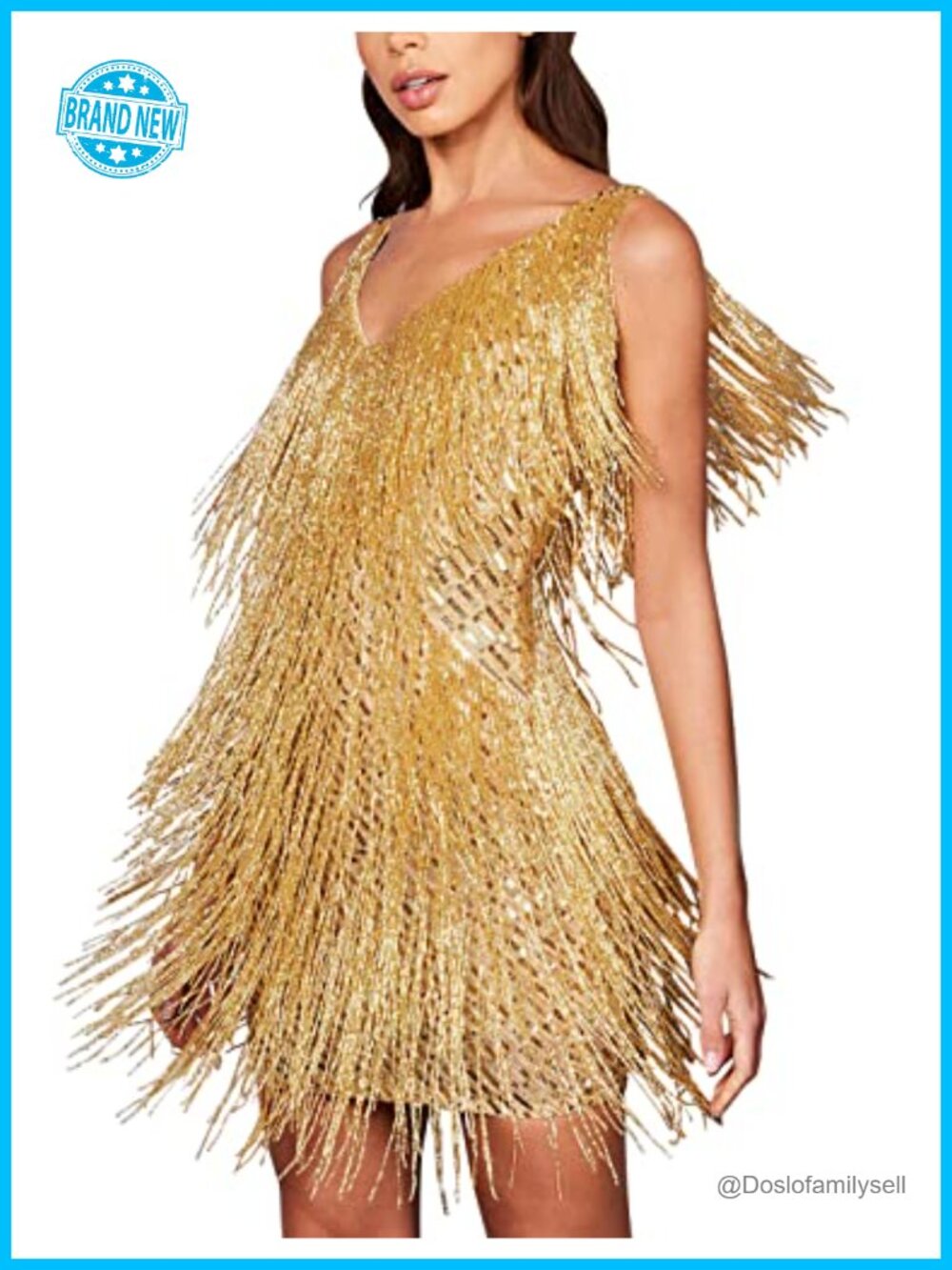 Sequin Flapper Mini Dress with Fringe Sleeveless V-Neck Backless Cocktail Party